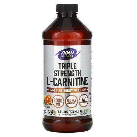 L-карнітин, L-Carnitine, Now Foods, Sports, потрійна сила, рідкий, смак цитрусу, 3000 мг, 473 мл NOW-00064 фото