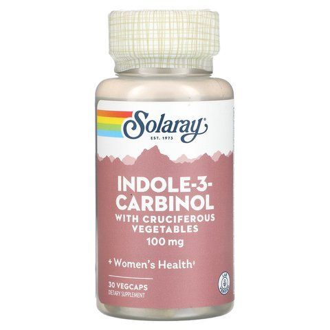 Індол-3-карбінол, підтримка балансу естрогену, Indole-3-Carbinol, Solaray, 100 мг, 30 вегетаріанських капсул SOR-36664 фото