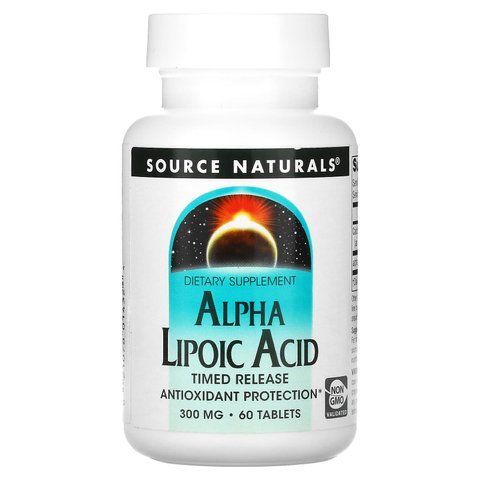 Альфа-ліпоєва кислота, Alpha Lipoic Acid, Source Naturals, уповільненого вивільнення, 300 мг, 60 таблеток SNS-01432 фото