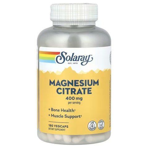 Магній цитрат, Magnesium Citrate, Solaray, 400 мг, 180 вегетаріанських капсул (133 мг на капсулу) SOR-37402 фото