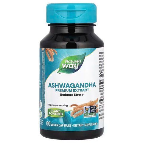 Ашваганда, Ashwagandha, Nature's Way, преміум екстракт, 500 мг, 60 веганських капсул NWY-15387 фото