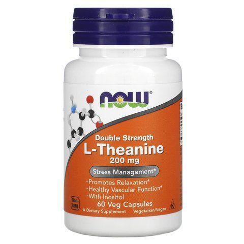 L-теанін, L-Theanine, Now Foods, подвійна сила, 200 мг, 60 вегетаріанських капсул NOW-00147 фото