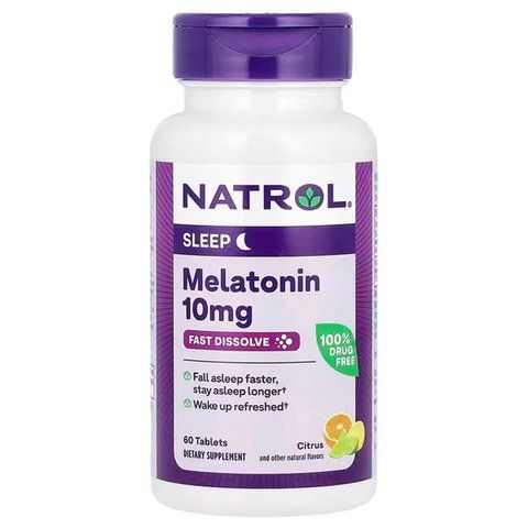 Мелатонін, Melatonin, Natrol, швидкорозчинний, максимальна сила, цитрусовий, 10 мг, 60 таблеток для розсмоктування NTL-07668 фото