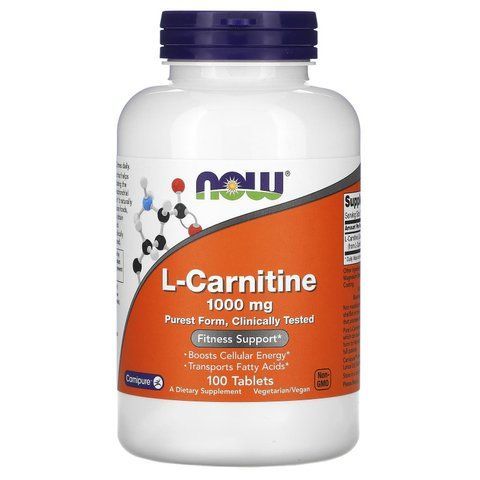 L-карнітин, L-Carnitine, Now Foods, 1000 мг, 100 таблеток NOW-00068 фото