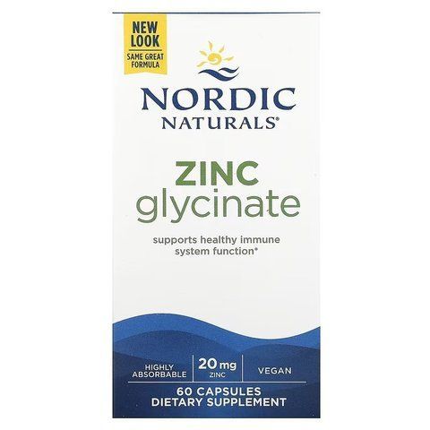 Гліцинат цинку, Zinc Glycinate, Nordic Naturals, 20 мг, 60 капсул NOR-01536 фото