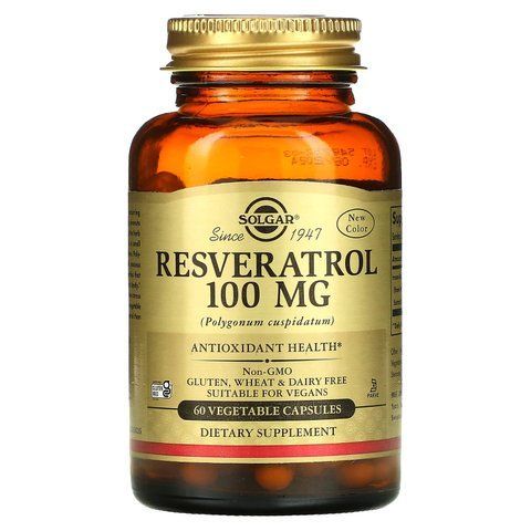 Ресвератрол (Resveratrol), Solgar, 100 мг, 60 вегетаріанських капсул SOL-02335 фото