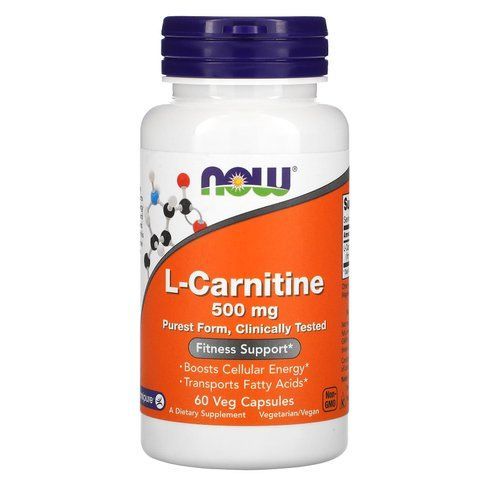 L-карнітин, L-Carnitine, NOW Foods, 500 мг, 60 вегетаріанських капсул NOW-00072 фото