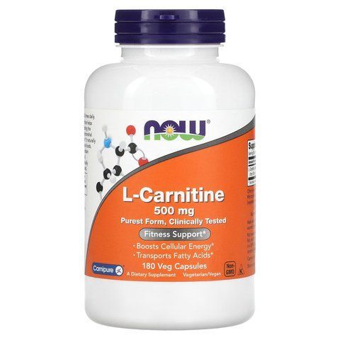 L-карнітин, L-Carnitine, Now Foods, 500 мг, 180 вегетаріанських капсул NOW-00073 фото