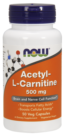 Ацетил Л карнітин, Acetyl-L-Carnitine, Now Foods, 500 мг, 50 вегетаріанських капсул NOW-00075 фото