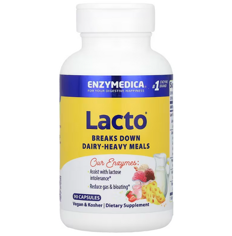 Ферменти для травлення, лакто, Lacto, Enzymedica, молочна формула для травлення, 90 капсул ENZ-24121 фото