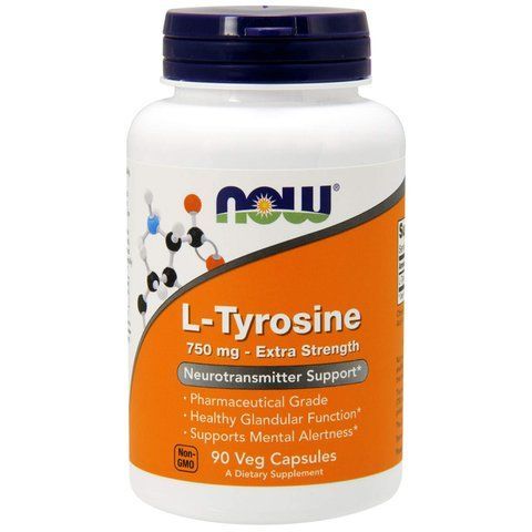 Тирозин, L-Tyrosine, Now Foods, додаткова сила, 750 мг, 90 вегетаріанських капсул NOW-00165 фото