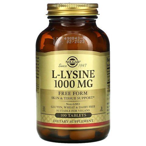 L-лізин, L-Lysine, Solgar, вільна форма, 1000 мг, 100 таблеток SOL-01701 фото