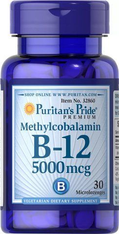 Вітамін В12 (метилкобаламін), Methylcobalamin Vitamin B-12, Puritan's Pride, 5000 мкг, 30 мініледенцов PTP-32860 фото