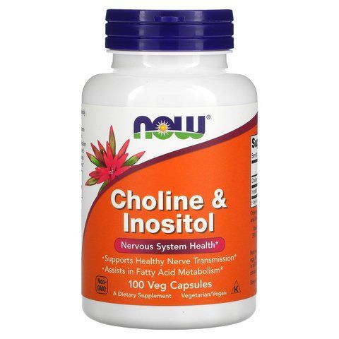 Холін і інозитол, Choline Inositol, Now Foods, 500 мг, 100 вегетаріанських капсул NOW-00470 фото