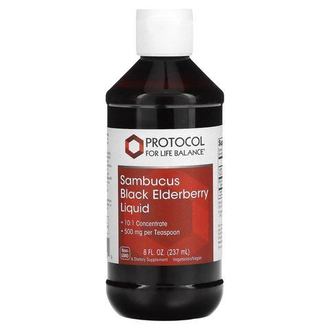 Чорна бузина, Sambucus Black Elderberry Liquid, Protocol for Life Balance, рідкий концентрат, веган, 500 мг, 237 мл PRT-14852 фото