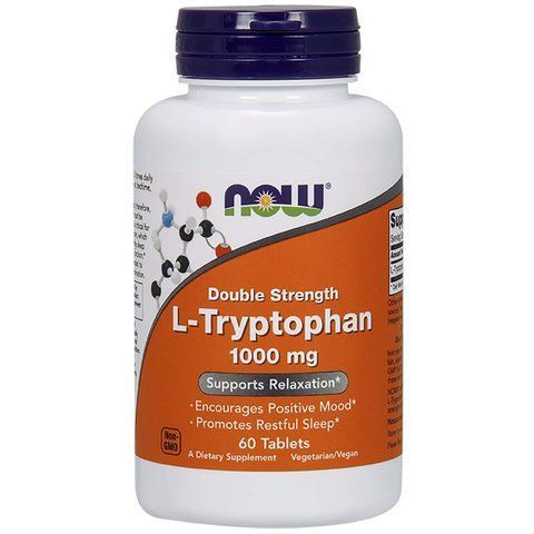 Триптофан (L-Tryptophan), Now Foods, подвійна сила, 1000 мг, 60 таблеток NOW-00169 фото