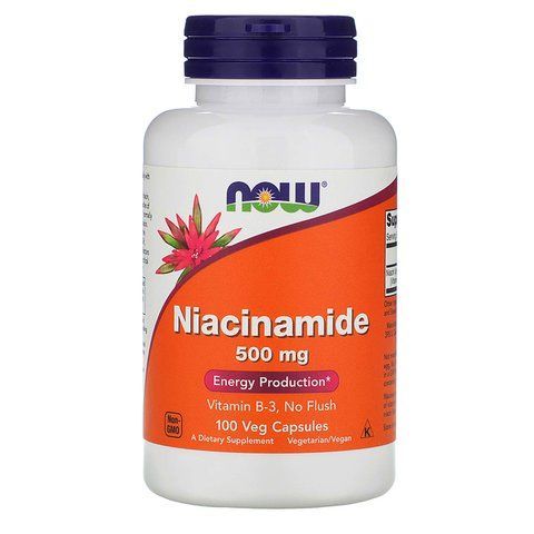 Ніацинамід, вітамін В-3, Niacinamide, NOW Foods, 500 мг, 100 вегетаріанських капсул NOW-00478 фото