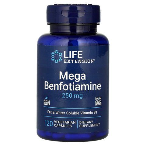 Бенфотіамін, Mega Benfotiamine, Life Extension, 250 мг, 120 вегетаріанських капсул LEX-92512 фото