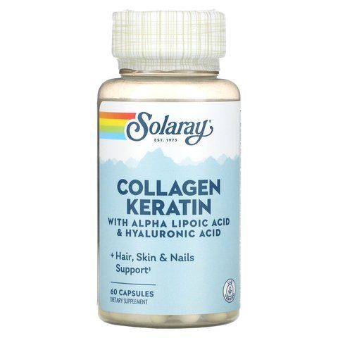 Колаген і кератин, тип I, II, III, Collagen Keratin, Solaray, 60 капсул SOR-73799 фото