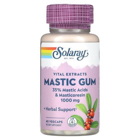 Смола мастикового дерева, екстракт, Mastic Gum, Solaray, 1000 мг, 45 вегетаріанських капсул (500 мг на капсулу) SOR-03688 фото