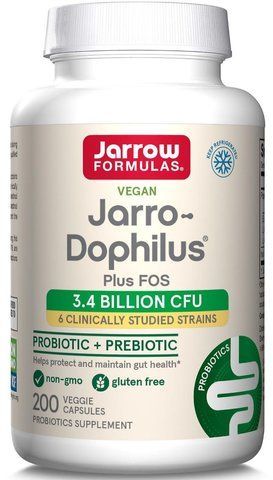 Пробіотики (дофілус), Jarro-Dophilus Plus FOS, Jarrow Formulas, з ФОС, 3.4 млрд КУО, 200 вегетаріанських капсул JRW-03012 фото