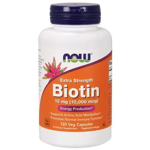Біотин, Biotin, Now Foods, підвищена міцність, 10 мг (10000 мкг), 120 вегетаріанских капсул NOW-00479 фото
