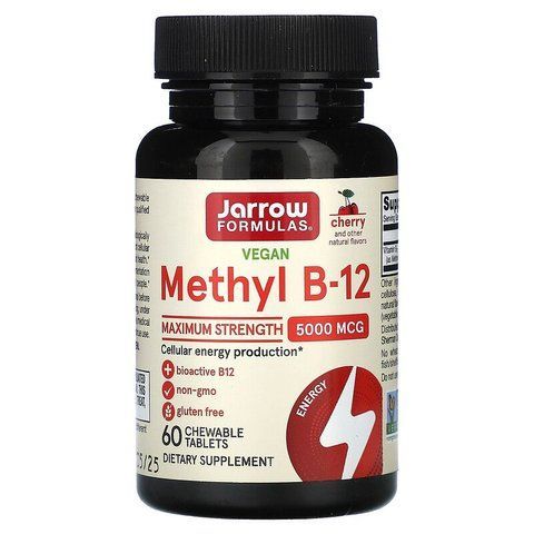 Вітамін В12, Methyl B-12, Jarrow Formulas, максимальна сила, 5000 мкг, 60 жувальних таблеток JRW-18004 фото