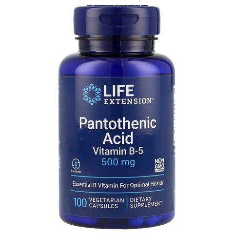 Пантотенова кислота (вітамін В-5), Pantothenic Acid, Life Extension, 500 мг, 100 вегетаріанських капсул LEX-20281 фото