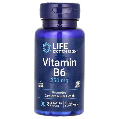 Вітамін В6 (піридоксин), Vitamin B6, Life Extension, 250 мг, 100 вегетаріанських капсул LEX-15351 фото