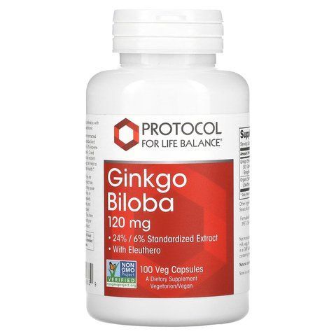 Гінкго Білоба, Ginkgo Biloba, Protocol for Life Balance, 120 мг, 100 рослинних капсул PRT-14683 фото