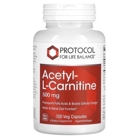 Ацетил-L-карнітин, Acetyl-L-Carnitine, Protocol for Life Balance, 500 мг, 100 веганських капсул PRT-10076 фото