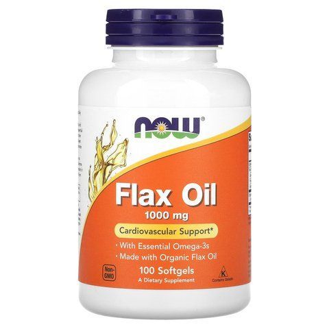 Льняна олія, Flax Oil, NOW Foods, органік, незамінні жирні кислоти Омега-3, 1000 мг, 100 гелевих капсул NOW-01770 фото